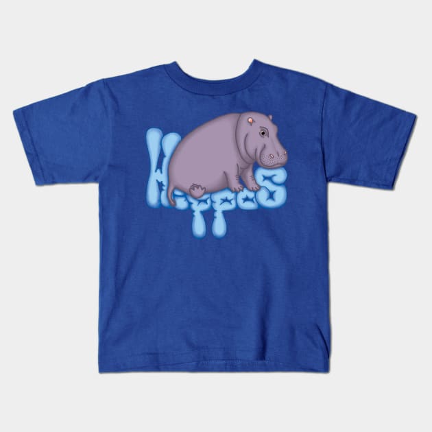 Squashy Hippo - Blue Kids T-Shirt by Hippopottermiss